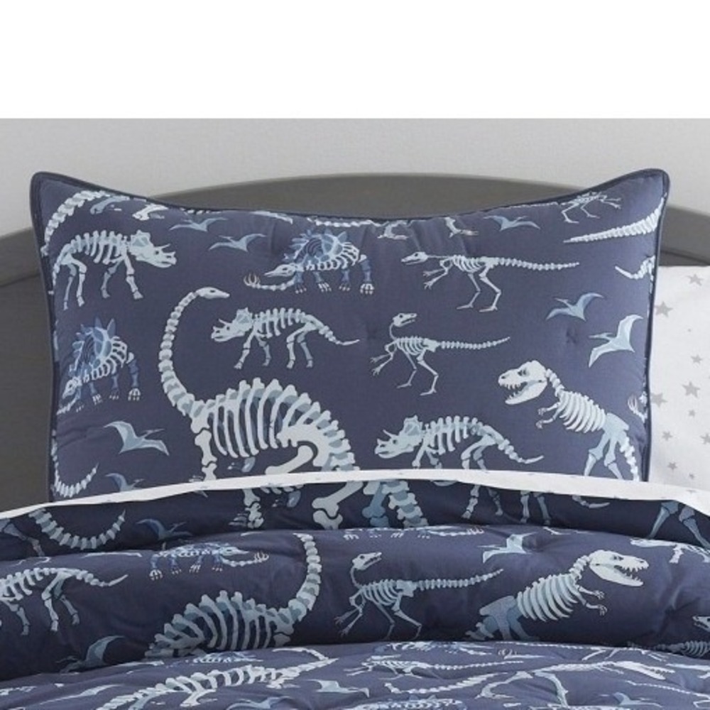 Pottery Barn Kids Dino Bones Sham Kids Standard Blue Glow in the Dark Skeleton